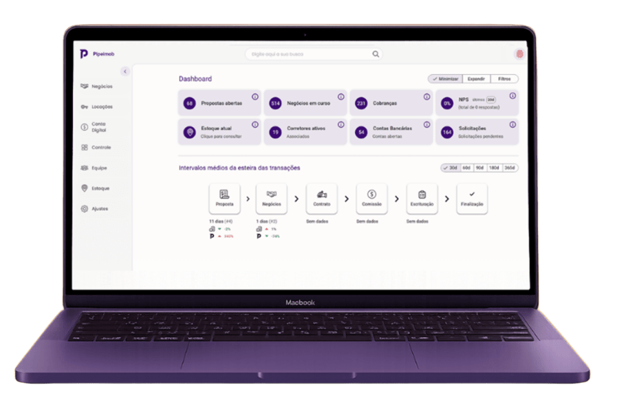 Notebook com tela inicial do PipeImob